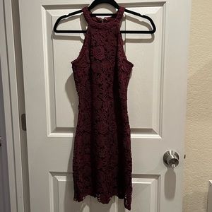 LULUS love poem burgundy lace mini dress